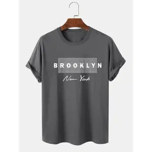 Men's Letter Brooklyn Newyork Print Round Neck Tee,, Men's Summer Clothes, Summer Outfits, Regular Fit Casual Streetwear Short