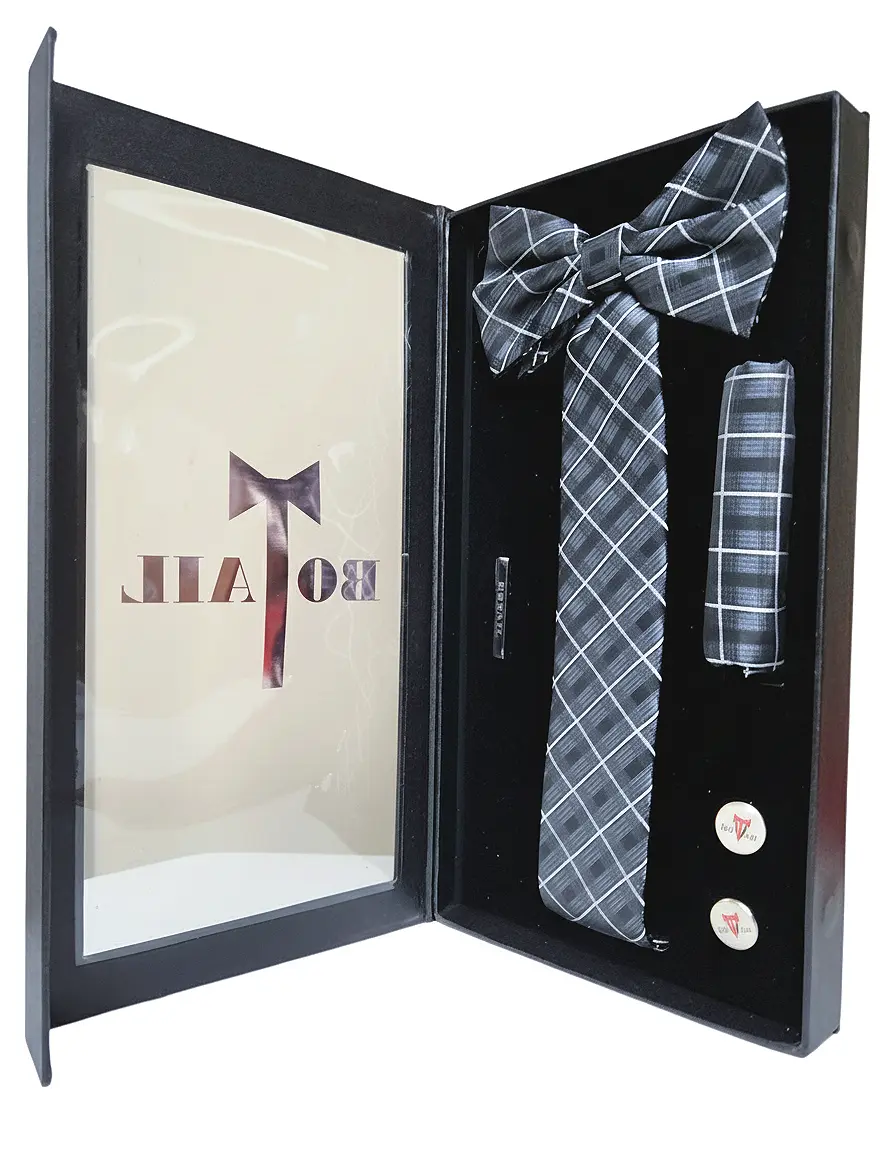Botail Gray & White Squares/Stripes Neckwear-Gift Set