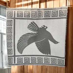 Beach Mat for Obatala Estera Para Obatala with Unique Bird Design and Greek Key Border