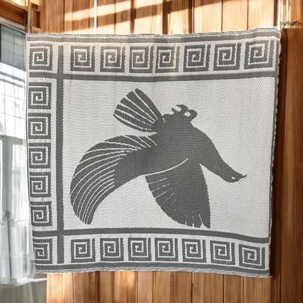 Beach Mat for Obatala Estera Para Obatala with Unique Bird Design and Greek Key Border