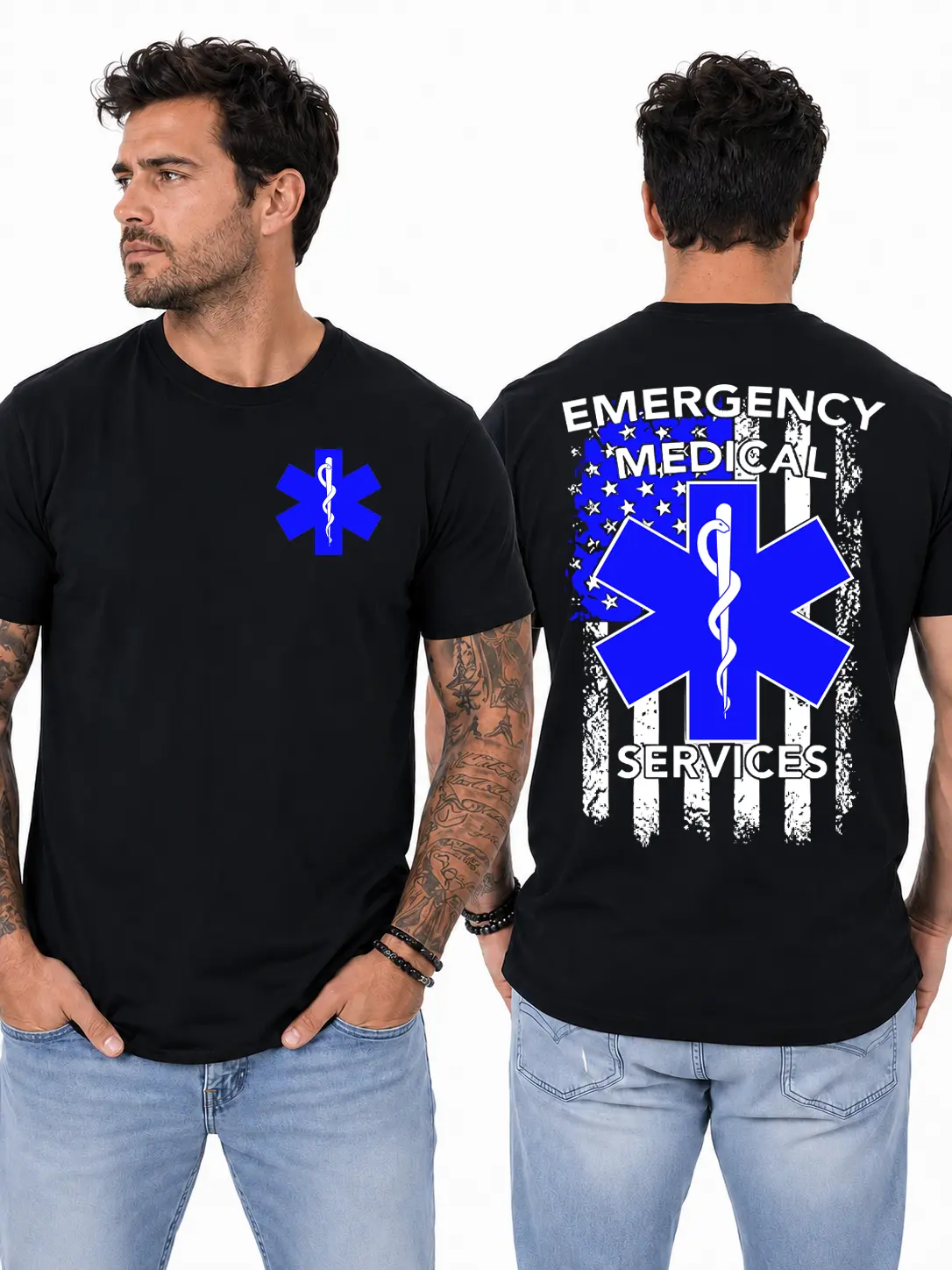 EMS T-Shirt, Emergency Medical Services Star of Life Graphic Design, Your Brand Graphic Shirt for EMTs & First Responders, Gift for Paramedics or Emergency Rescue Crew
