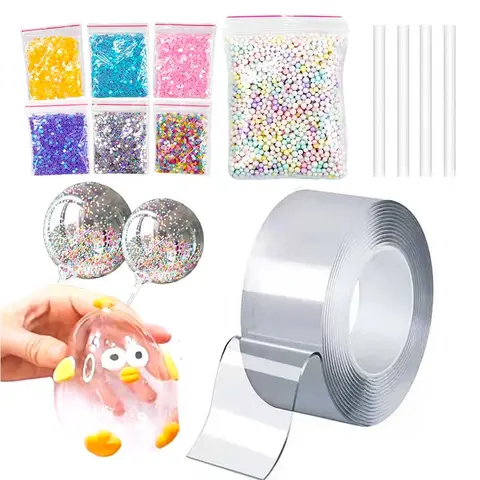 12pcs Nano Tape Blowing Bubble & Squeeze Toy, DIY Squishy Making Kit, Squishy Sensory Fidgets, Fidget Sensory Toy, Reusable Craft Supplies, Birthday Party Favors