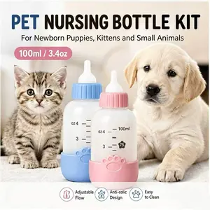 5-piece set of newborn kitten and puppy feeding bottles, 25ml-100ml, with graduated anti-colic nipples | silicone anti-breastfeeding nipples | anti-choking nipples | emergency feeding for premature and weak pets Adjustable Slow Feeder