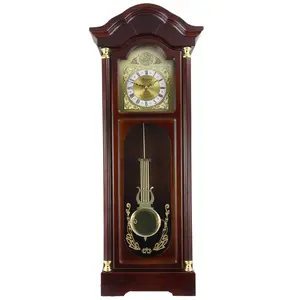 Bedford Clock Collection BED-1615 33 in. Antique Cherry Chiming Wall Clock with Roman Numerals, Oak Finish