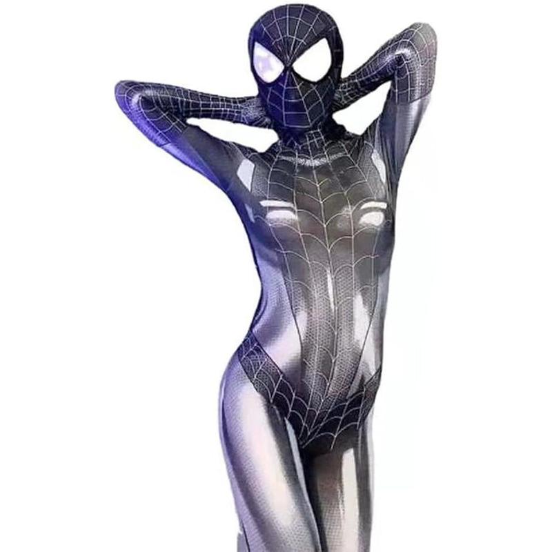 Halloween Superhero Costume Spider Women Black Red Full Bodysuit Cosplay Girl  Catsuit Jumpsuit