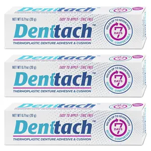 Denttach Denture Adhesive, Thermoplastic Denture Adhesive, Cushion and Reliner, Comfortable, Secure Denture Grip for Up to 7 Days, Non Glue, Zinc Free, Long Holding Denture Reliner (Pack of 3)