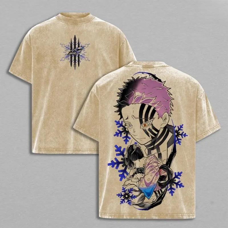 Akaza vs Koyuki Oversized Washed T-Shirt – Demon Slayer Kimetsu no Yaiba Vintage Heavy Cotton Unisex Tee Anime Manga Streetwear Retro Graphic Top Otaku Merch Gift for Fans Anime merchandise Inkjet printed T-shirts
