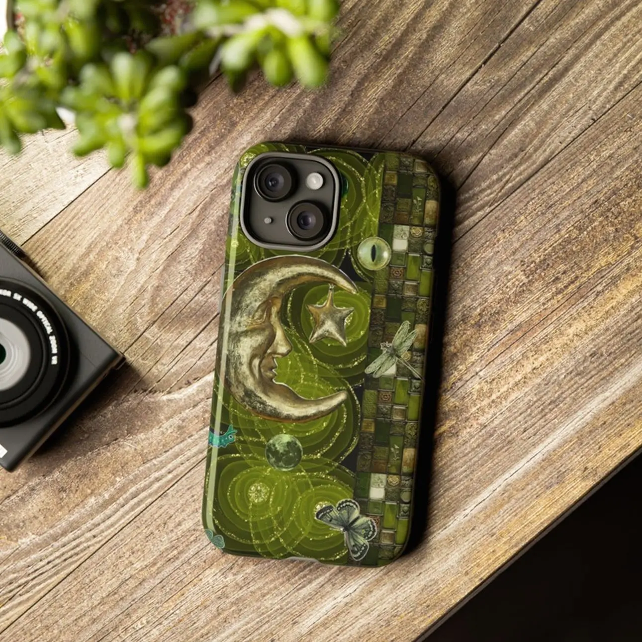 Whimsigoth Green Moon Case for iPhone 17 16 - Vintage Witchy Celestial Cover