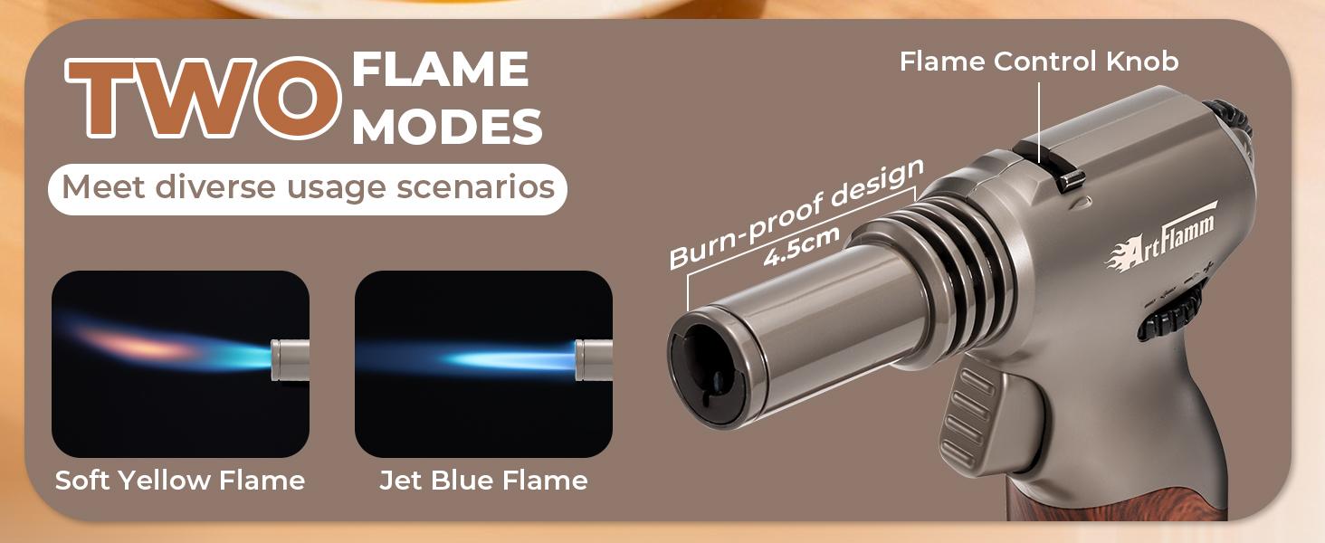 ARTFLAMM Dual Flame Butane Torch - Refillable Handheld Blow Torch for Cooking, Soldering, & Resin Art w/Adjustable Flame & Ignition Lock - Kitchen Blow Torch & Luxurious Gift Box