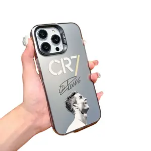 CR7 football star colored silver phone case, compatible with iPhone 17, 16, 15, 14, 13, and 12, matte finish.