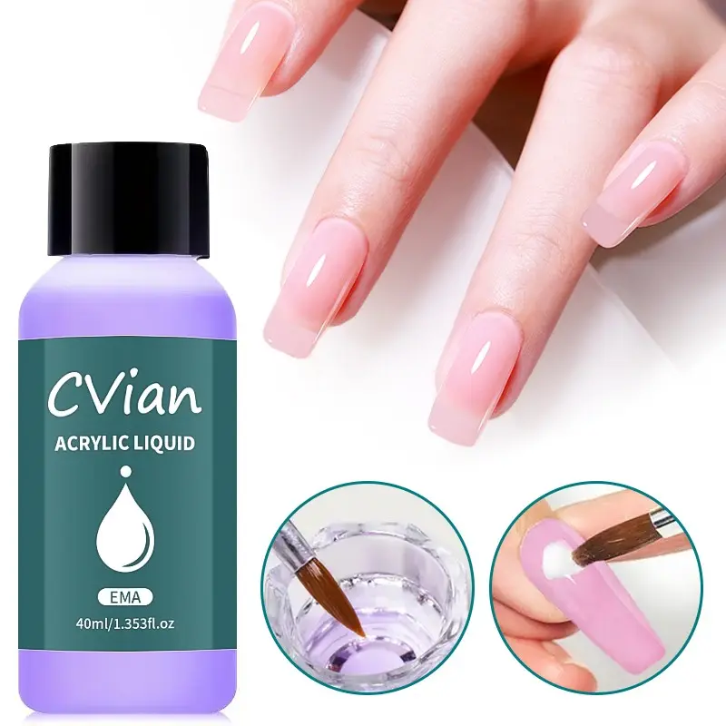 40ML Nail Crystal Liquid, Acrylic Nail Liquid, Professional Fast-Drying Clear Nail Liquid, Odorless, Non-Yellowing for Long-Lasting Nail Styles