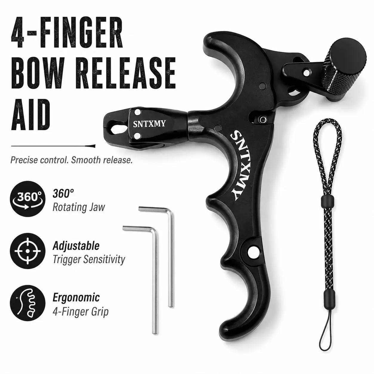 Aluminum 360° Rotating Archery Thumb Release Trigger - Aluminum Material Archery Release Aid with Precision Aim for Professional Compound Bow Enthusiasts & Competitive Shooters