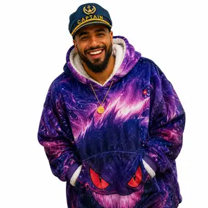 Gengar Galaxy Oversized Blanket Hoodie, Fleece Sweatshirt with Pocket, Relaxed Fit, Stretch Fabric for Bedding & Throws Use