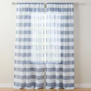 TOWN & COUNTRY BASICS Pax Semi-Sheer Stripe, Light Filtering Indoor Curtains 2-Pack Blue/White, 50"x84"