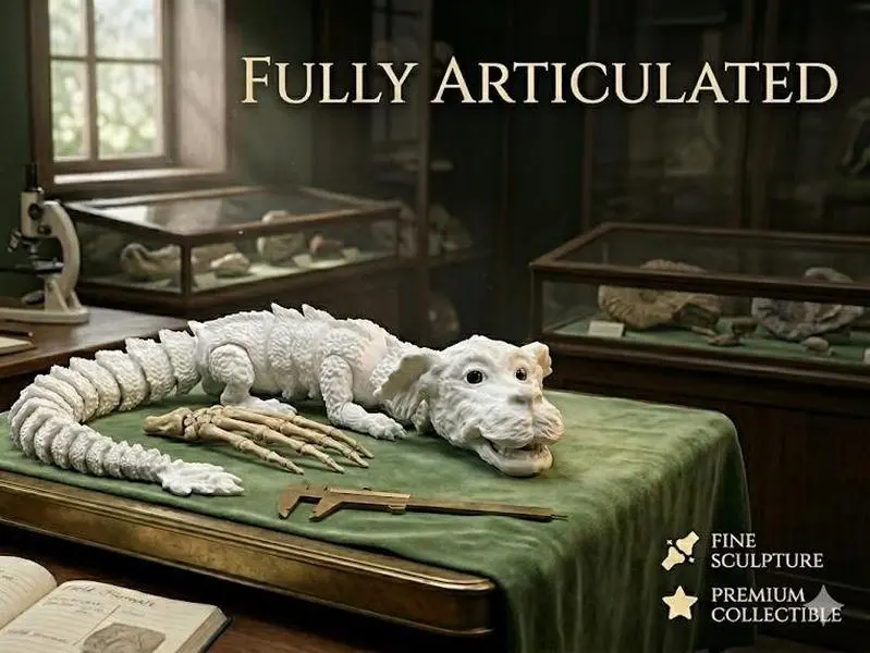 35.43-inch White 3D-printed Lucky Dog Dragon Statue – Cute and humorous prank doll set with expressive eyes and movable legs, adorable dog-dragon-like home decor item, suitable as a gift for birthdays/Christmas/Halloween/Thanksgiving. Animal Figurines Ani