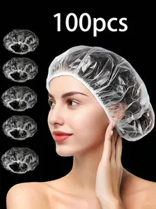 50pcs Disposable Transparent Waterproof Shower Cap, Thick Large Size, High Elasticity, For Bathing And Hair Care, Convenient For Travel And Back To School