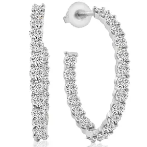 2 1/4Ct Diamond Inside Outside Hoops 10k White or Yellow Gold Earrings 1" Tall