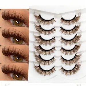 6 pairs of natural brown fake eyelashes, fashionable 3D Japanese cosplay, faux mink fur, dramatic anime eyelashes