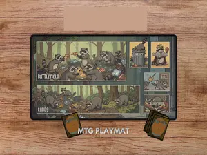 Racoon Trash Playmat and Mouse Pad Gaming Art TCG Mousepad, Unofficial MTG Playmat