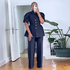 Navy Blue Women Blazer Pant Set with Gold Metal Button Formal Corporate Casual Blazer Set Chic Sophiaticates Women's Suits & Sets Clothing stylish camouflage