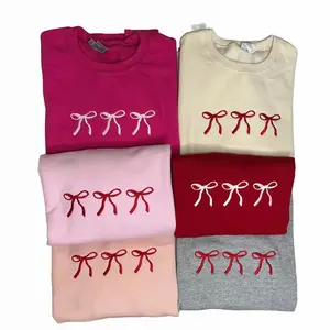 Valentine Triple Bow Embroidered Crewneck Sweatshirt - Heart Design, Embroidered Details, Comfortable Fit, Perfect for Everyday Wear graphic sweatshirt