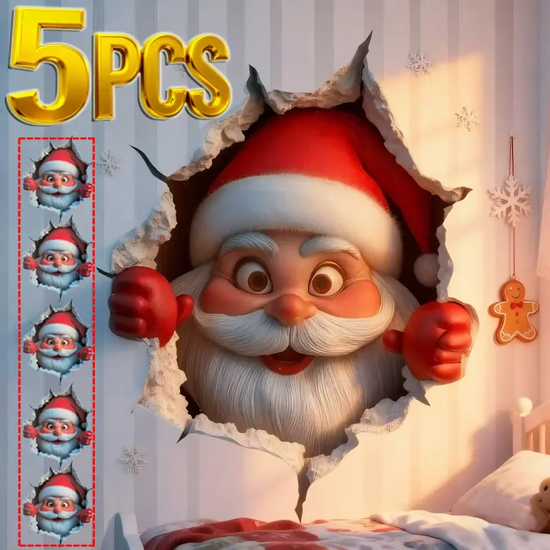 5PCS Funny Christmas Character Wall Sticker– Self-Adhesive Waterproof Holiday Decoration, Easy to Apply and Remove, Festive Wall Decor  – Perfect Gift Idea for a Warm Christmas Atmosphere!
