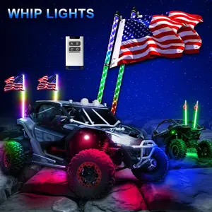 2 Pack LED Whip Light with Aluminum Base, High Brightness Flag Light with 4 Keys Remote Control, Spiral RGB Lighted Strip for UTV ATV Polaris RZR SXS Jeep Truck Off Road Lights