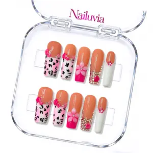 Nailuvia｜10PCS 100% Handmade Press-On Nails｜D119 1.3 Inch｜Reusable Colorful Art Acrylic Stylish｜Pink Leopard Print French