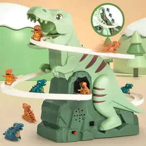 Toddler Dinosaur Climbing Slide Stairs Toy Race Track Game Set Electric Adventure Slide Roller Coaster with Light Music Kid Gift
