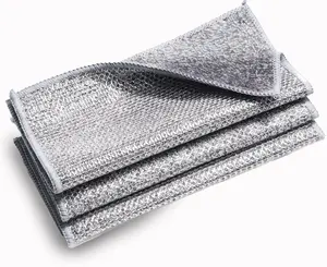 3 Pcs New Upgrade Non Scratch Wire Dishcloth, 2-Layer Super Absorbent Bamboo Charcoal Dish Cloths, Reusable Multipurpose Wire Dishwashing Rags for Wet and Dry for Dishes, Sinks, Stove