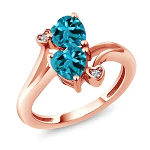 Gem Stone King Double Heart Promise Ring for Women in 18K Rose Gold Plated Silver | 6MM Gemstone Birthstone with 1.5MM White Moissanite Accents | 2-Stone Fine Jewelry for Engagement Wedding Anniversary | Size 5-9