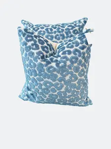 dino light blue cheetah print velvet pillows