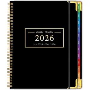 2026 Hardcover Weekly & Monthly Calendar Planner, January 2026 - December 2026, 8.5" x 11", Daily Agenda Book with Colorful Tabs, College Organizer Notebook, School & Work Supplies for Student Teacher Classroom