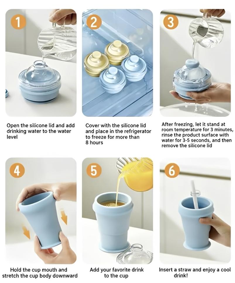 Portable Foldable ice hockey cup, Reusable with Attached Straw, Lightweight Heat-Resistant & Easy-Clean Collapsible Drinkware for Travel, Ideal for Hiking Camping Office