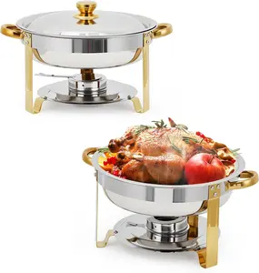 2/4 Pack Chafing Dishes for Buffet, 5 QT Round Buffet Servers and Food Warmer Set with Lid, Stainless Steel Chafers for Catering Parties Wedding Banquet, Gold