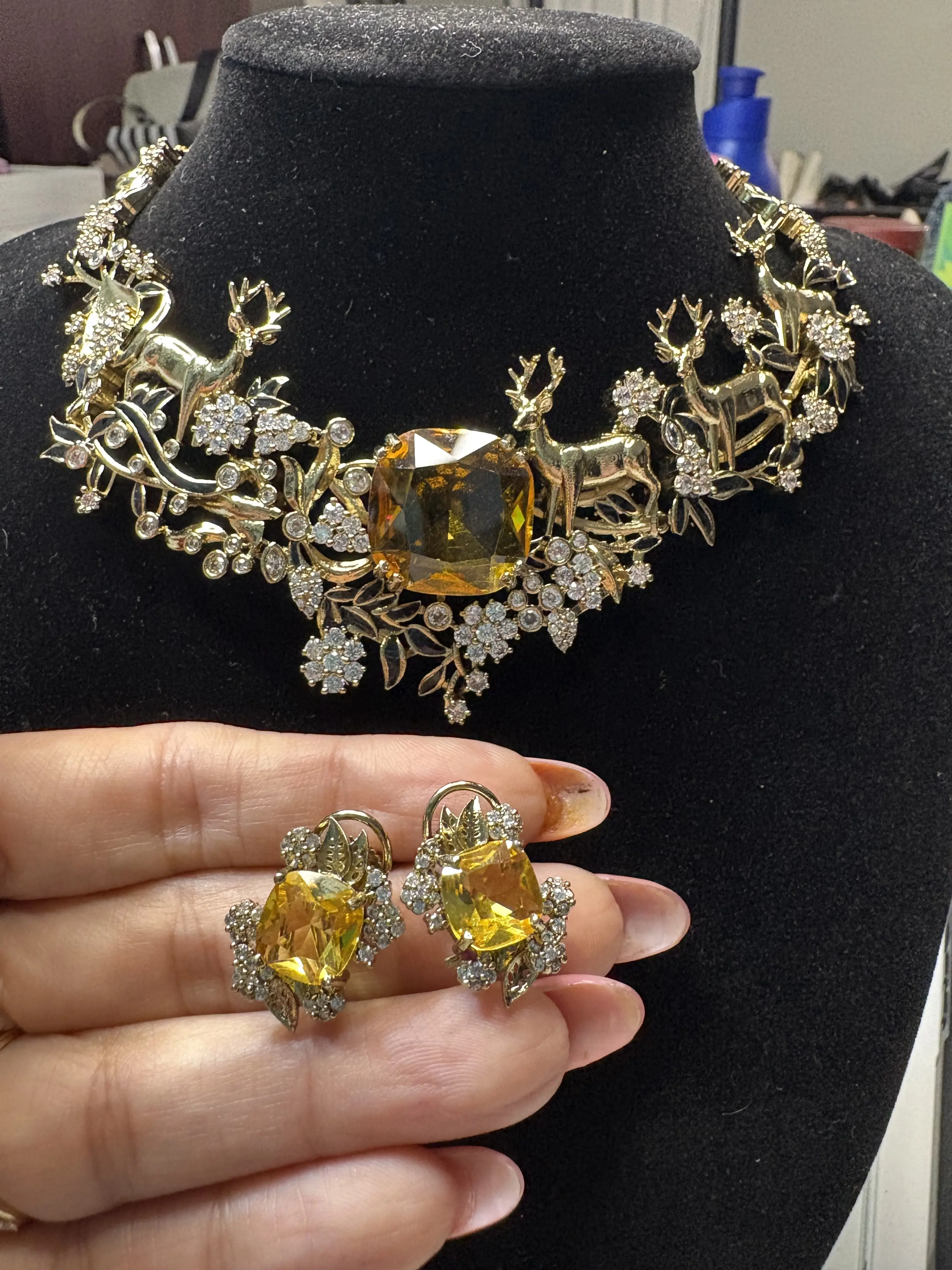 premium quality deer necklace with semi-precious stones and AD