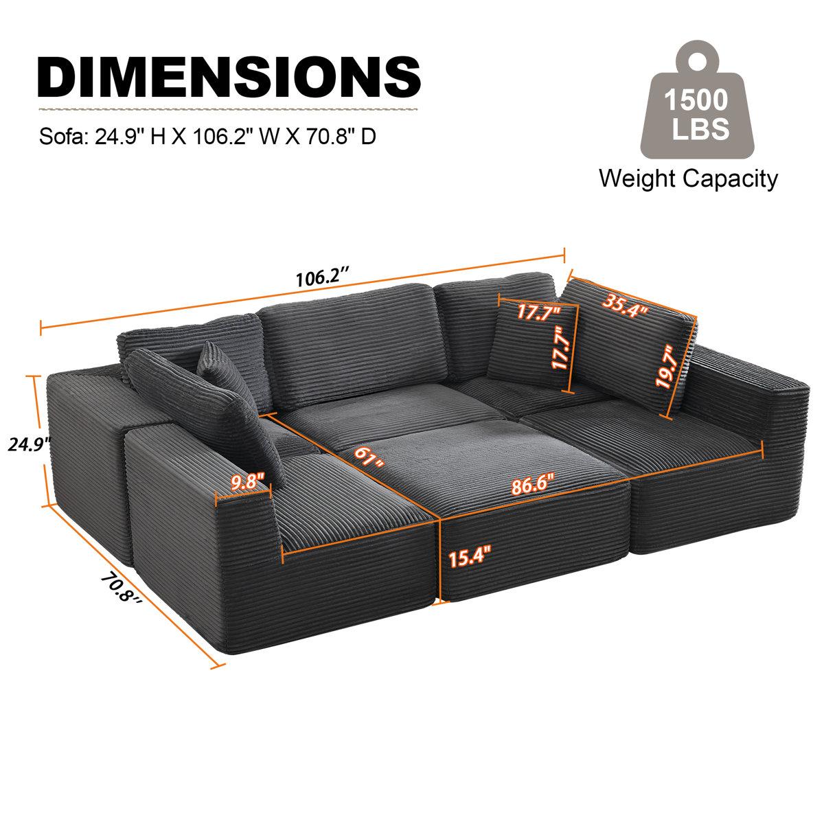 Modular Sectional Cloud Couch for Living Room,Modern Boneless Couche Set with Plush Corduroy,Comfy Floor Sofa with Memory Foam,Stupendous U Shaped Sofa with Chaise,No Assembly Required、shaped sofa