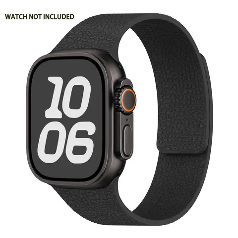 Adjustable Magnetic Lychee Silicone iWatch Band - Durable, Waterproof Sport Strap with 4 Safety Rings for Series 1-11, SE, Ultra (38mm,40mm,41mm,42mm,44mm,45mm,46mm,49mm) - Gentleman Swag Accessory for Going Out
