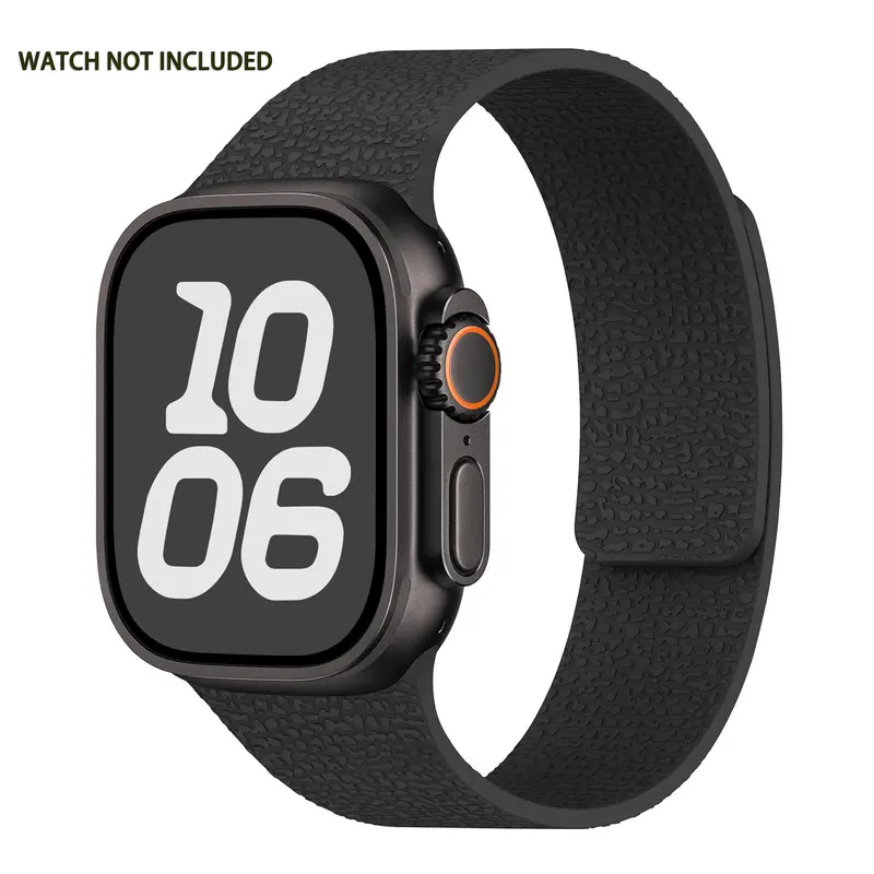 Adjustable Magnetic Lychee Silicone iWatch Band - Durable, Waterproof Sport Strap with 4 Safety Rings for Series 1-11, SE, Ultra (38mm,40mm,41mm,42mm,44mm,45mm,46mm,49mm) - Gentleman Swag Accessory for Going Out