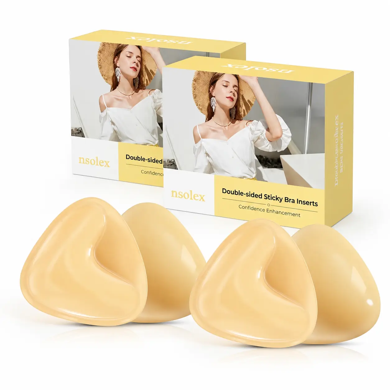 Nsolex 2 pairs Push Up Sticky Inserts Double sided Adhesive Ultra Boost Padding Inserts for Bikini Swimsuit Sports Strapless Bra, Comfortable for Dress,womenswear