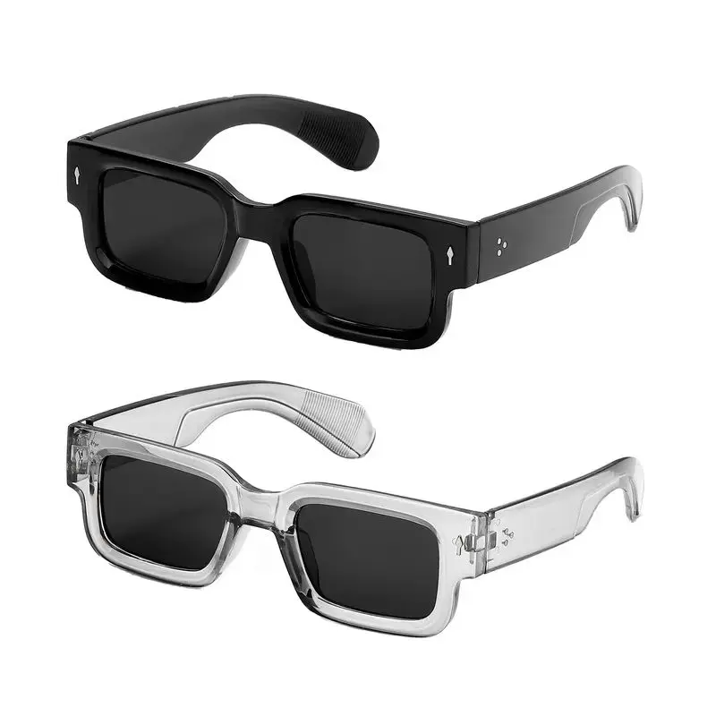 2026 NEW 2pcs Square Sunglasses for Women Men Square Thick Frame Sun Glasses Simple Designer Style Shades Thick Square Sunglasses for Men Women Retro Chunky Rectangle Shades UV400 Protection
