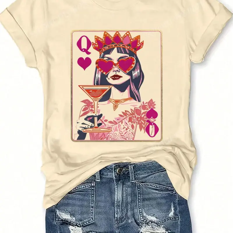 Women's Geometric Print Half Sleeve Top, Casual Stylish Tee, Loose-Fit Casual Vintage Style, Soft Summer Fashion Knit Kint Fabric, Streetwear All Seasons Wear, Womenswear, Clothes, Piece