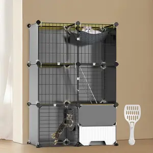 3-Tier Cat Cage, Indoor Cat Enclosures with Litter Box Hammock Ladders, DIY Cat Playpen Detachable Metal Wire Kennels Kitten Crate Cats House Large Exercise Place for 1-2 Cats/Kitten, 28"x14"x42"