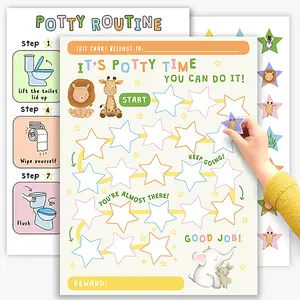 Potty Training Chart for Toddlers Boys Girls - Cute Animals, x 10 pcs - Potty Training Reward Chart for Kids - Sticker Board - Routine Calendar - Train to Poop - by Central 23