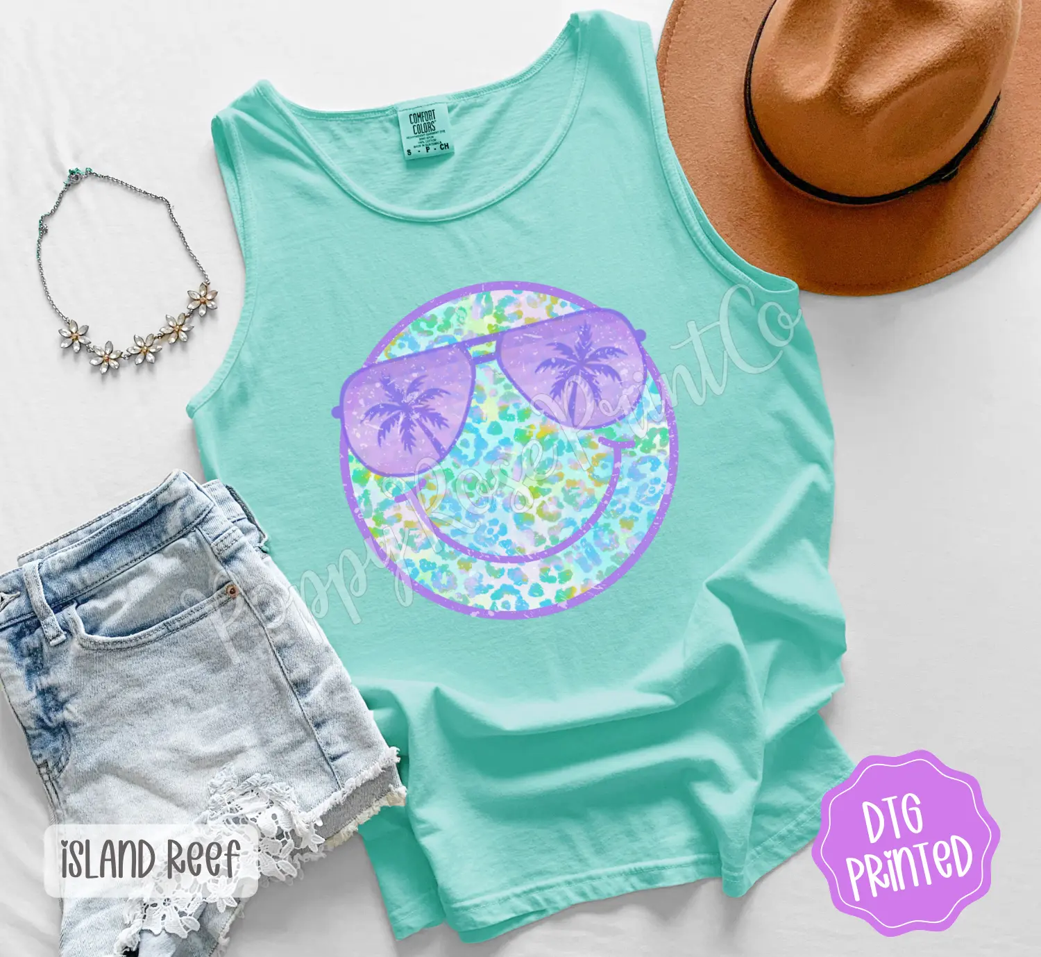 Purple Leopard Smiley Comfort Colors Tank Top