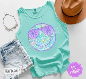 Purple Leopard Smiley Comfort Colors Tank Top