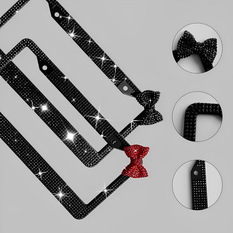 Sparkling Bow Tie License Plate Frame -GlitterRhinestoneDecorative Car Accessory ,Fun caraccessories &essentials for women,PerfectGiftfor Women Car wners c  Automotive Vehicle Replacement