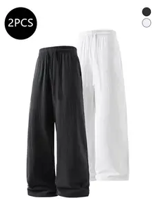 2-Pack Men’s Summer Linen Cotton Straight-Leg Pants – Casual Loose Fit, Versatile Trendy Long Pants for Men