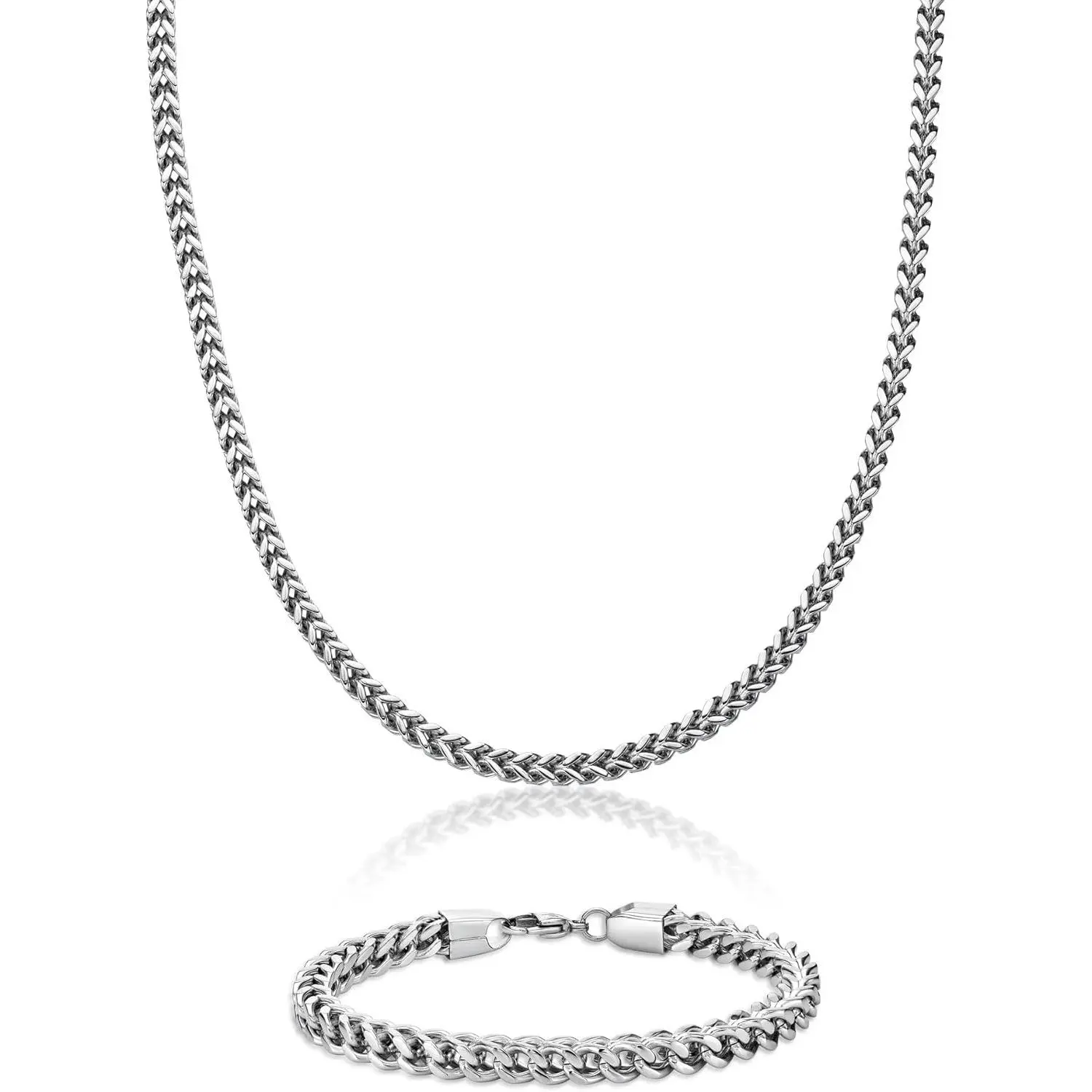 Thick Foxtail Chain Necklace and Bracelet Set for Men in Stainless Steel with Black or Yellow  Ion  22 and 9 Inches 6 mm Wide Lobster Claw  Set