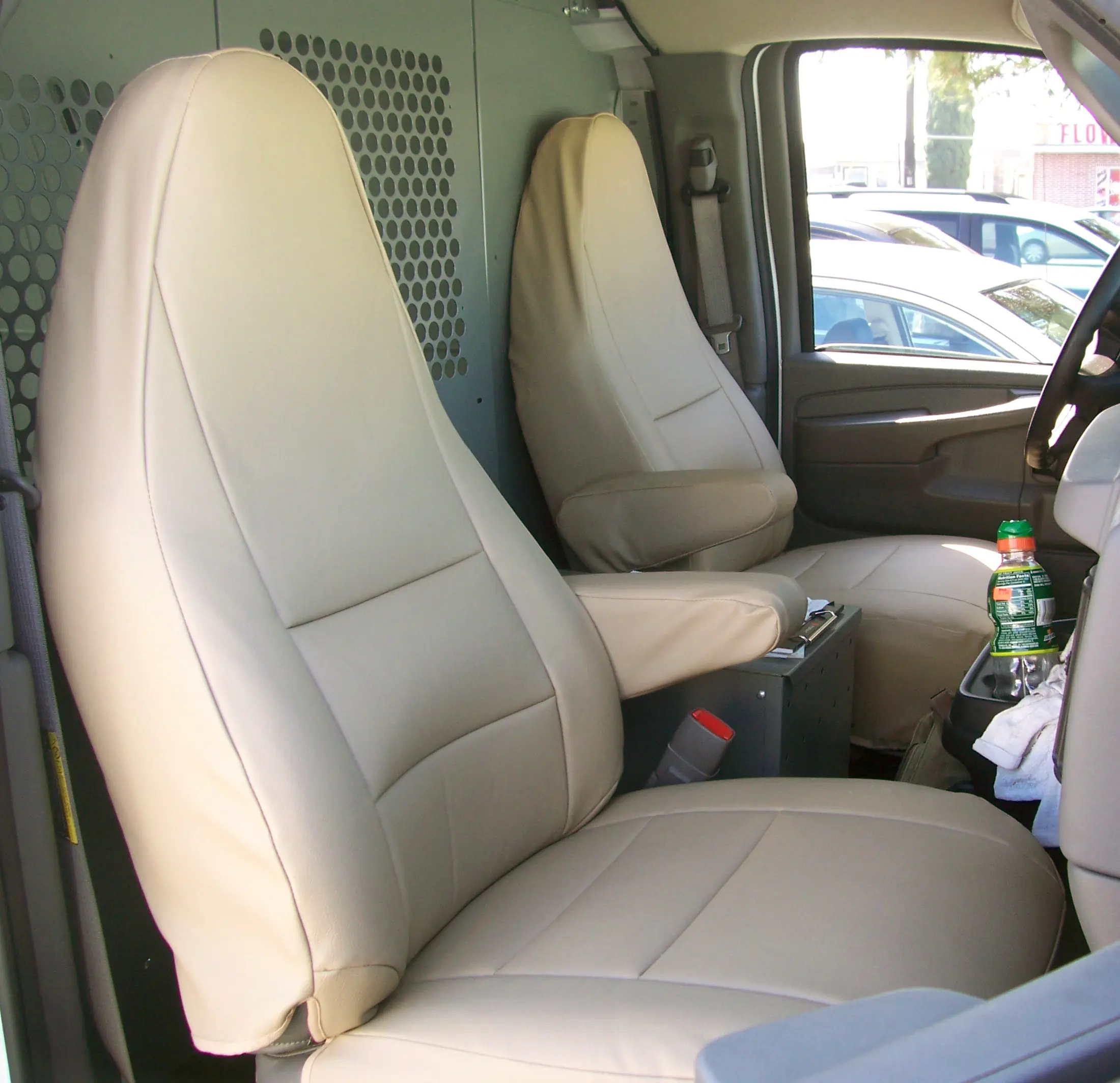 For Chevy Express Van seat covers - 2013~2026, IGGEE Premium Leatherette, 2 Front seats, Original fit